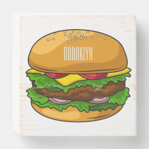Hamburger cartoon illustration wooden box sign