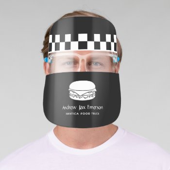 Hamburger Checkers With Employee Name Face Shield by identica at Zazzle