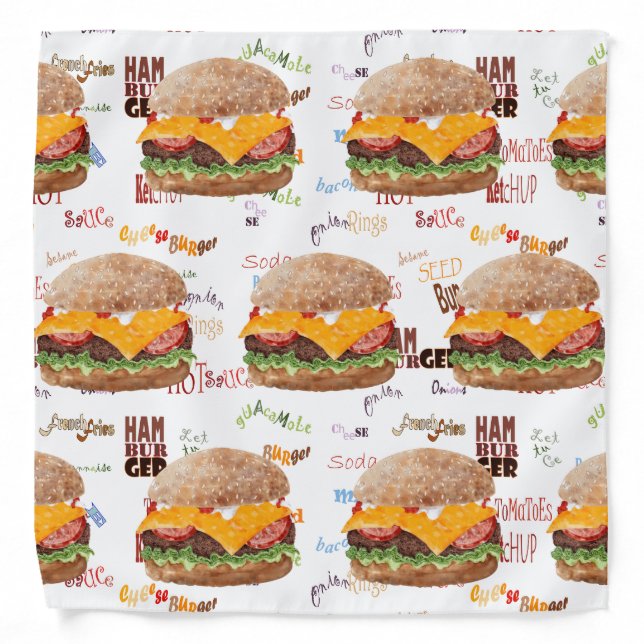 Hamburger Cheese Fast Food BBQ Diner Bandana (Front)