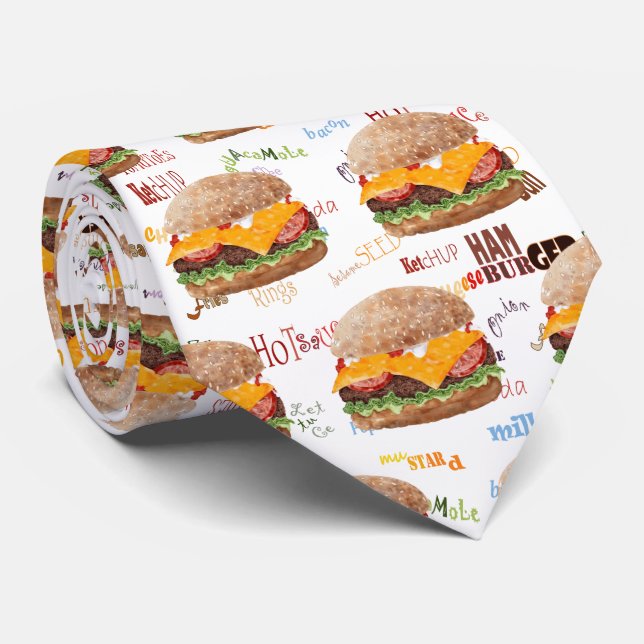 Hamburger Cheese Fast Food BBQ Diner Neck Tie (Rolled)