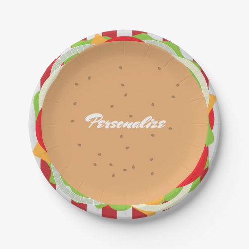 Hamburger cheeseburger cute cafe diner striped paper plates