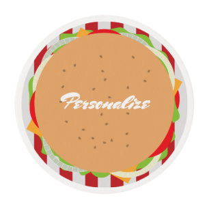 Hamburger cheeseburger cute cafe red striped edible frosting rounds