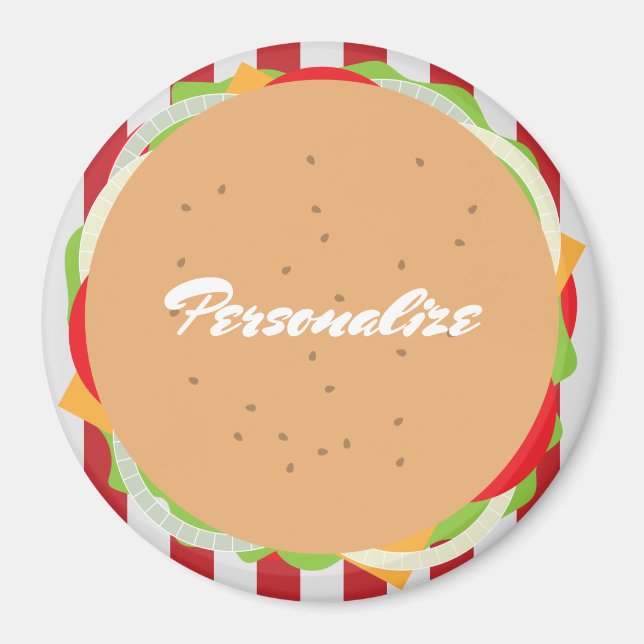 Hamburger cheeseburger cute cafe red white striped magnet (Front)