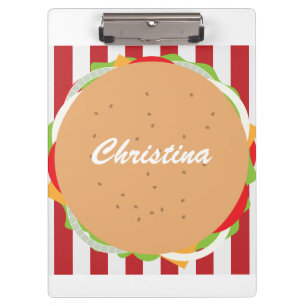 Hamburger cheeseburger cute cafe striped red white clipboard