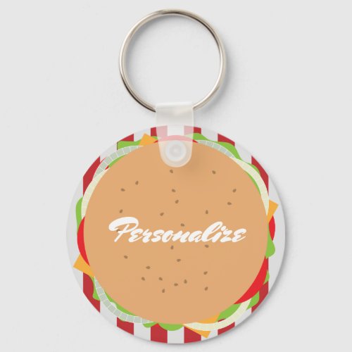 Hamburger cheeseburger cute cafe striped red white keychain