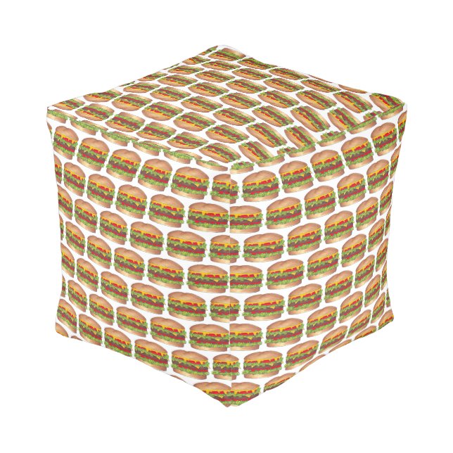 Hamburger Cheeseburger Fast Food Cheese Burger Pouf (Angled Back)