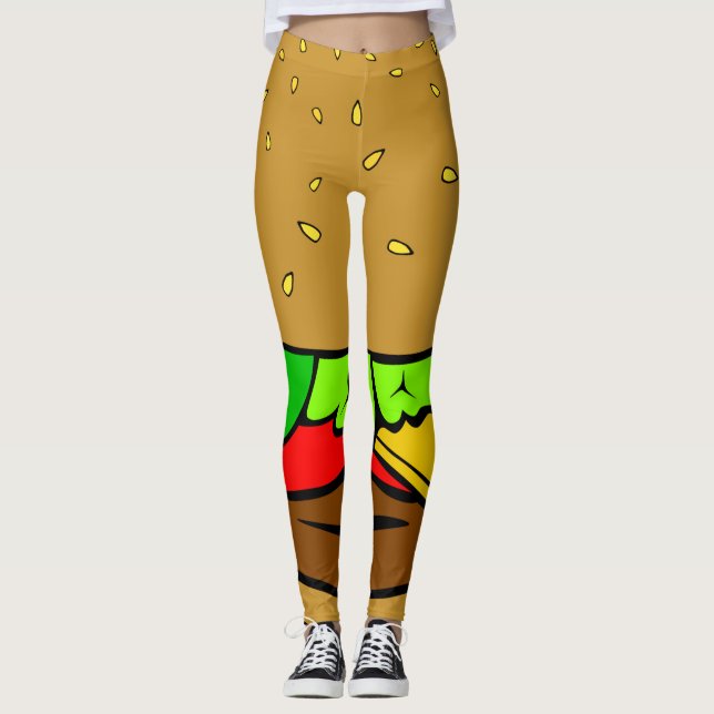 hamburger cheeseburger fast food leggings (Front)