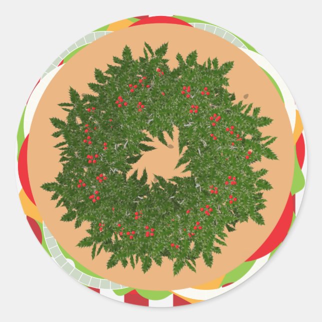 Hamburger cheeseburger holly wreath burger classic round sticker (Front)