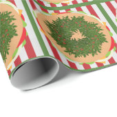 Hamburger cheeseburger holly wreath red green wrapping paper (Roll Corner)