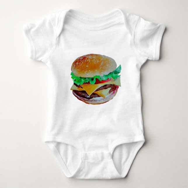 hamburger design, original painting baby bodysuit (Front)