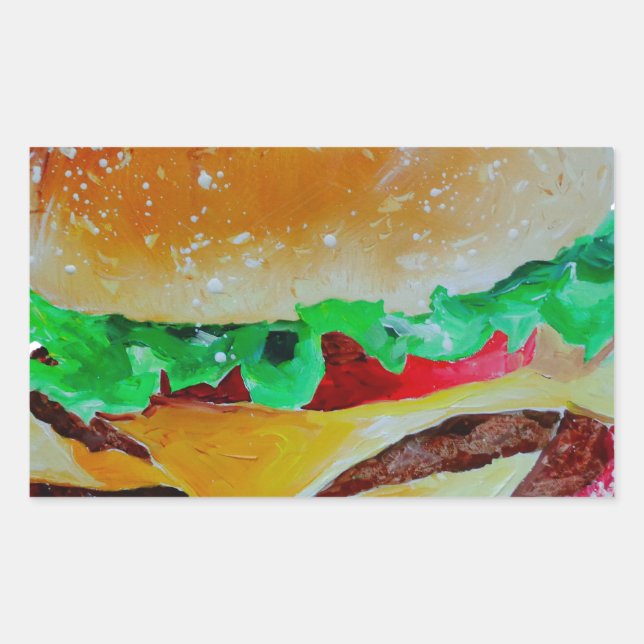 hamburger design, original painting rectangular sticker (Front)