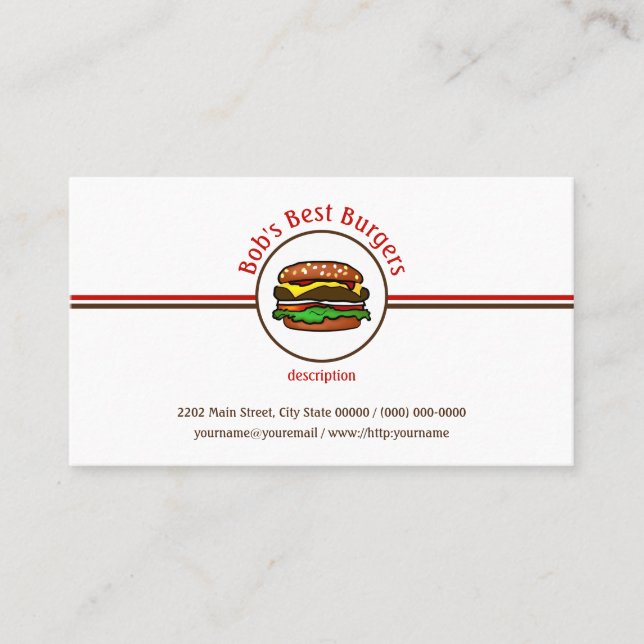 Hamburger Diner Fast Food Restaurant Business Logo Business Card (Front)