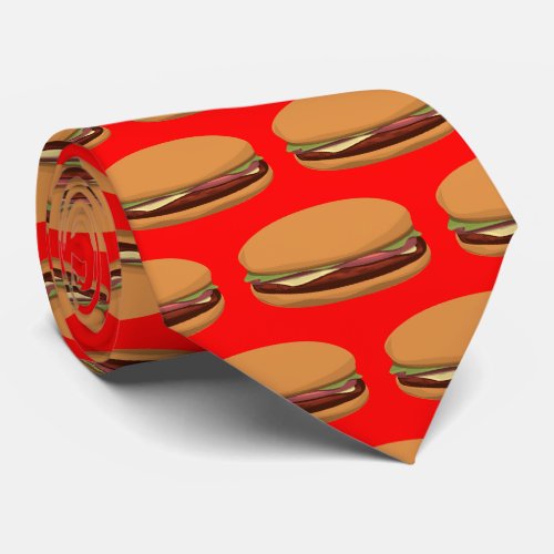 Hamburger Drawing on Red Background Tie