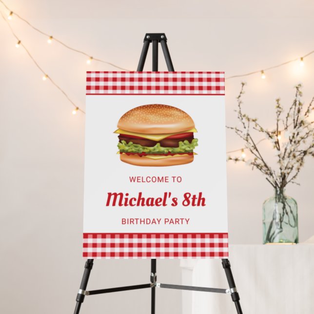 Hamburger Fast Food Birthday Party Welcome Foam Board (In Situ (Stand))
