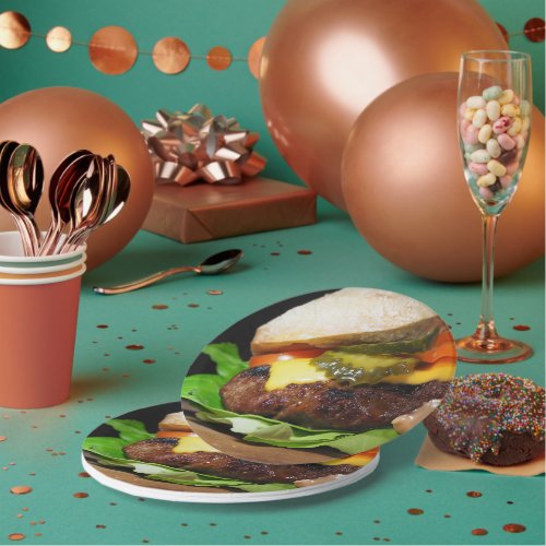 Hamburger fast food color photo picnic party paper plates