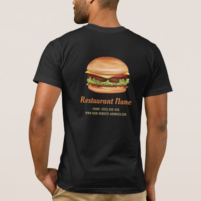 Hamburger Fast Food Custom Restaurant Info T-Shirt (Back)