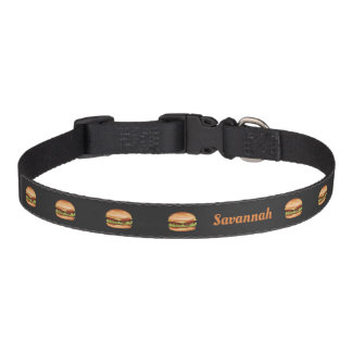 Hamburger Fast Food Illustration And Pet's Name Pet Collar
