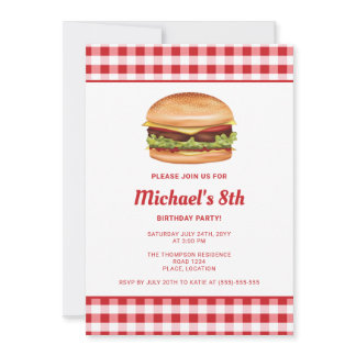 Hamburger Fast Food Illustration Birthday Party Invitation