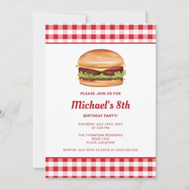 Hamburger Fast Food Illustration Birthday Party Invitation (Front)