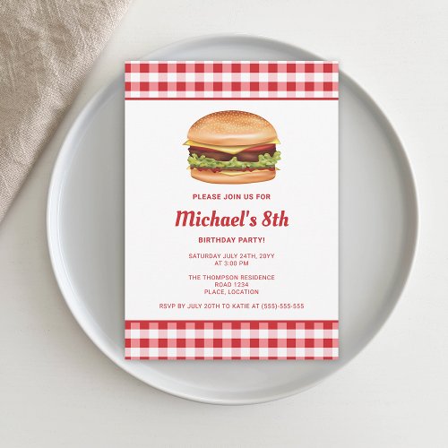 Hamburger Fast Food Illustration Birthday Party Invitation