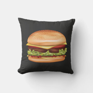 Hamburger Fast Food Illustration Dark Background Throw Pillow