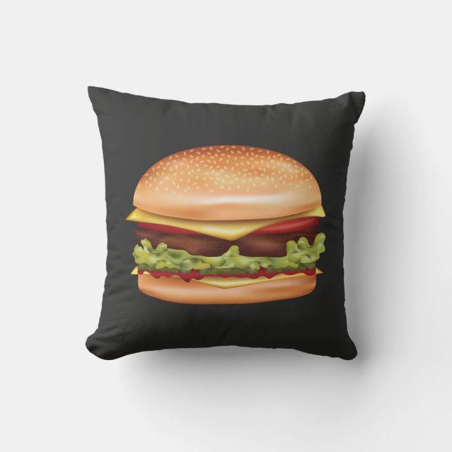 Hamburger Fast Food Illustration Dark Background Throw Pillow (Front)