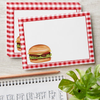 Hamburger Fast Food Illustration On Red Gingham Envelope
