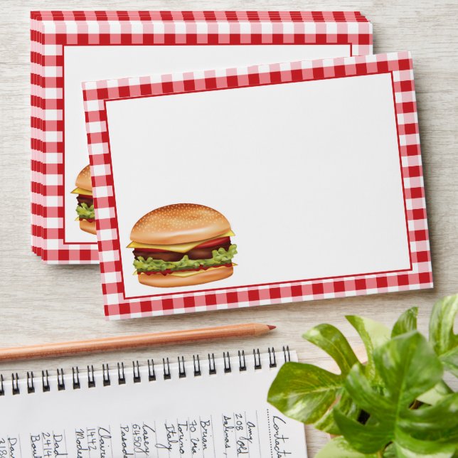 Hamburger Fast Food Illustration On Red Gingham Envelope (Stacked)