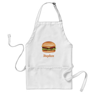 Hamburger Fast Food Illustration With Custom Name Adult Apron