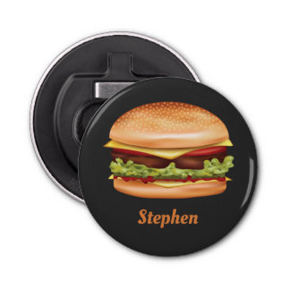 Hamburger Fast Food Illustration With Custom Name Bottle Opener
