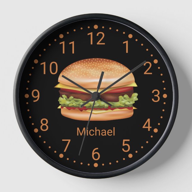 Hamburger Fast Food Illustration With Custom Name Clock (Front)