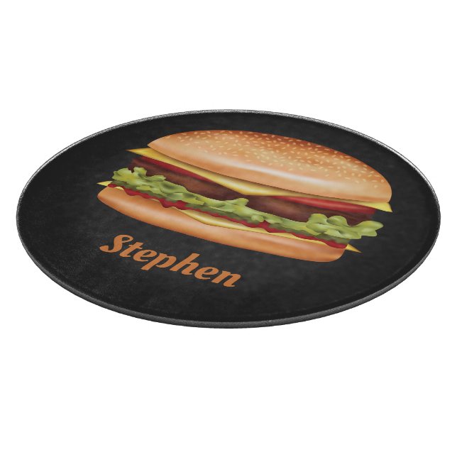 Hamburger Fast Food Illustration With Custom Name Cutting Board (Corner)