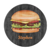 Hamburger Fast Food Illustration With Custom Name Cutting Board (Front)