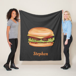 Hamburger Fast Food Illustration With Custom Name Fleece Blanket