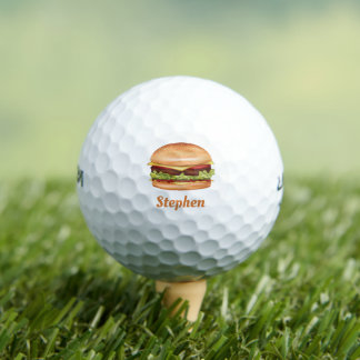 Hamburger Fast Food Illustration With Custom Name Golf Balls