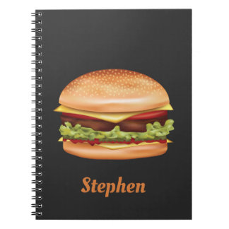 Hamburger Fast Food Illustration With Custom Name Notebook