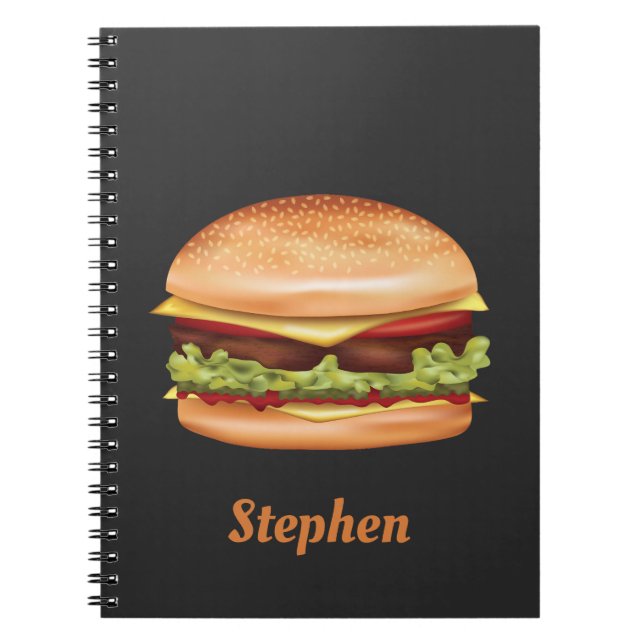 Hamburger Fast Food Illustration With Custom Name Notebook (Front)