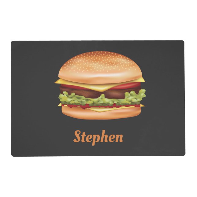 Hamburger Fast Food Illustration With Custom Name Placemat (Front)
