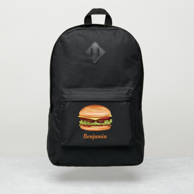 Hamburger Fast Food Illustration With Custom Name Port Authority® Backpack (Front)