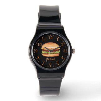 Hamburger Fast Food Illustration With Custom Name Watch