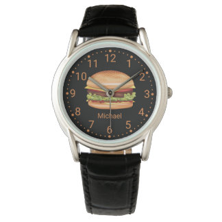 Hamburger Fast Food Illustration With Custom Name Watch