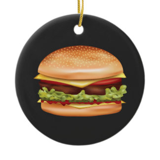 Hamburger Fast Food Illustration With Custom Text Ceramic Ornament