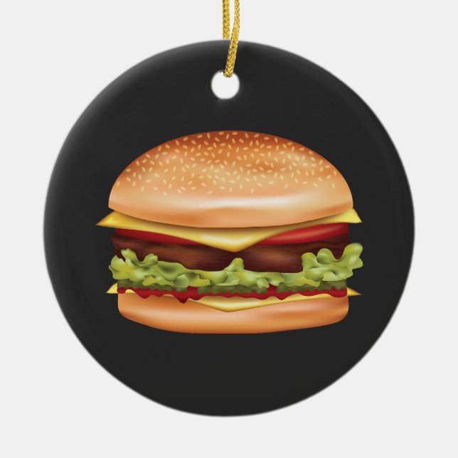 Hamburger Fast Food Illustration With Custom Text Ceramic Ornament (Front)