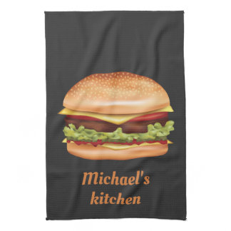Hamburger Fast Food Illustration With Custom Text Kitchen Towel