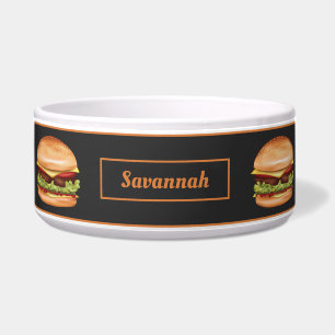 Hamburger Fast Food Illustration With Pet's Name Bowl