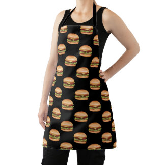 Hamburger Fast Food Pattern On A Black Background Apron