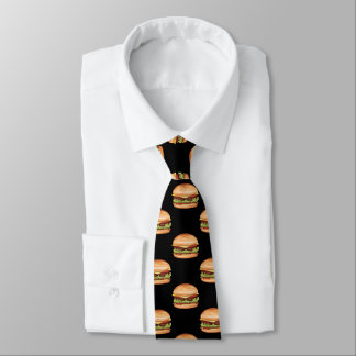 Hamburger Fast Food Pattern On Black Neck Tie