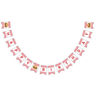 Hamburger Fast Food Red Gingham Happy Birthday Bunting Flags