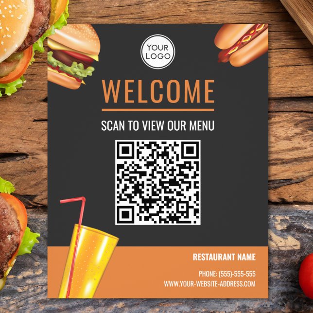 Hamburger Fast Food Restaurant Scan To View Menu Flyer