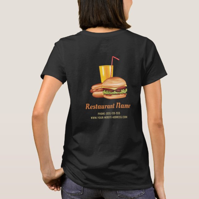 Hamburger Fast Food Restaurant With Custom Logo T-Shirt (Back)